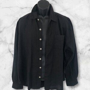 Men's Black Linen Long Sleeve Button Up Shirt XL USA